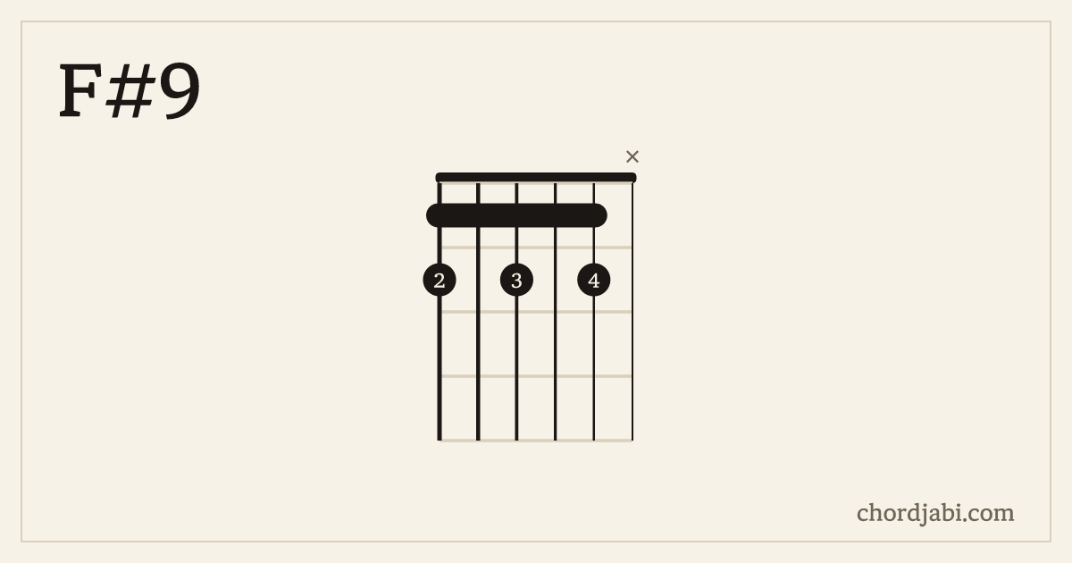 F#9 chord shape 21212X diagram