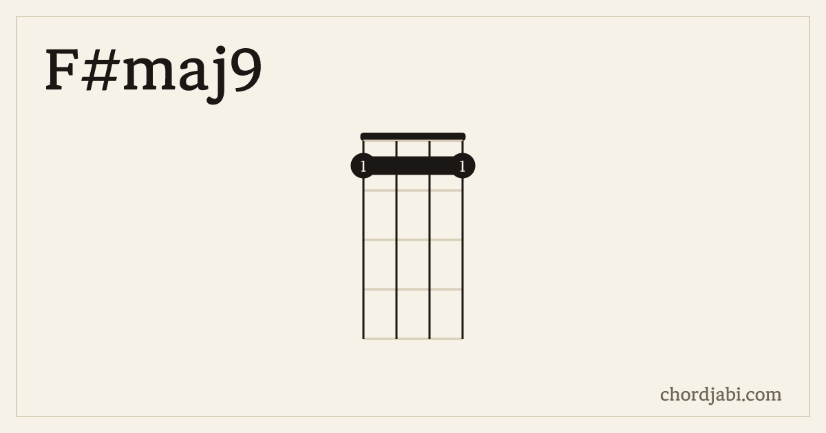 F#maj9 ukulele chord shape 1111 diagram